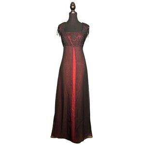 Vintage 90s Black Red Gown Elegant Evening Dress Beaded Formal Dress Gothic